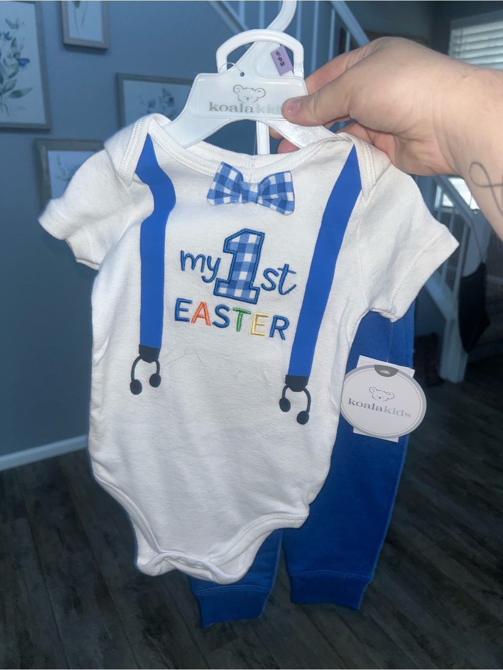Koala Kids White & Blue "My 1st Easter" One-Piece with Bow Tie